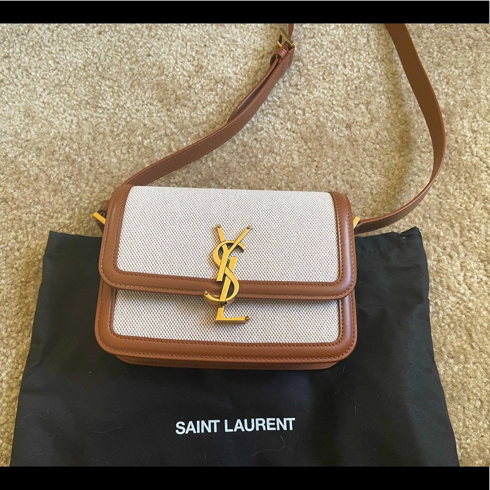 SAINT LAURENT Solferino YSL plaque canvas shoulder bag